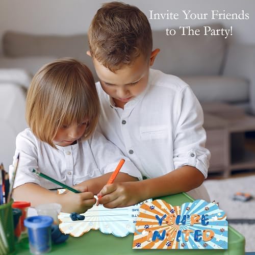 Blue Cartoon Dog Birthday Invitations for Boys Party Invites with Envelopes