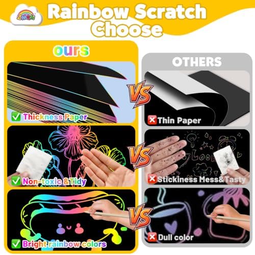 ZMLM 60Pcs Rainbow Scratch Drawing Art Paper Craft Set for Kids Boys Girls