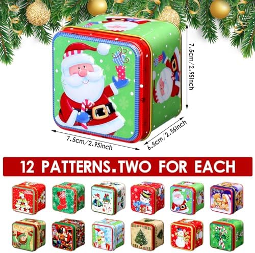 Domensi 24 Pcs Christmas Cookie Tins with Lids Square Candy Metal Cookie Tins Empty Retro Xmas Metal Gift Box Large Capacity Xmas Tin Containers for Holiday Storing Cookies Candies Treat (square)