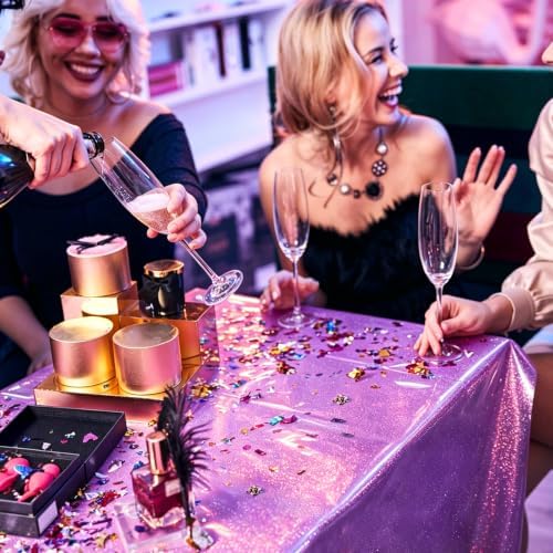 8 Pack Pink Dot Laser Plastic Tablecloth 54" x 108" Disposable Table Cloths for 6 to 8 Foot Tables Rectangle Table Cover for Parties (Pink Dot Laser, Rectangle)