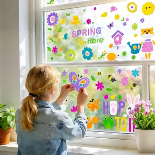 6 Pack Spring Window clings – Reusable Window Cling for Glass Windows