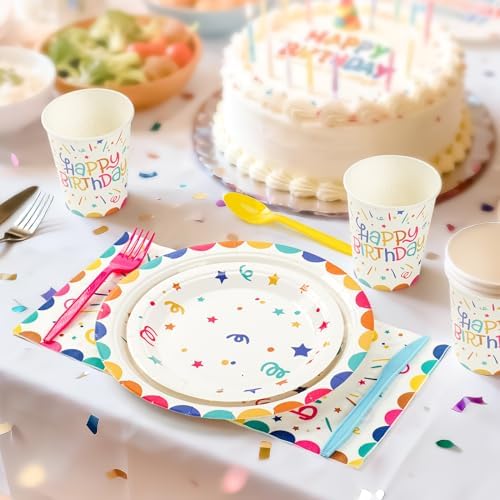 Multicolor Happy Birthday Party Plates Set, 168PCS Birthday Party Supplies