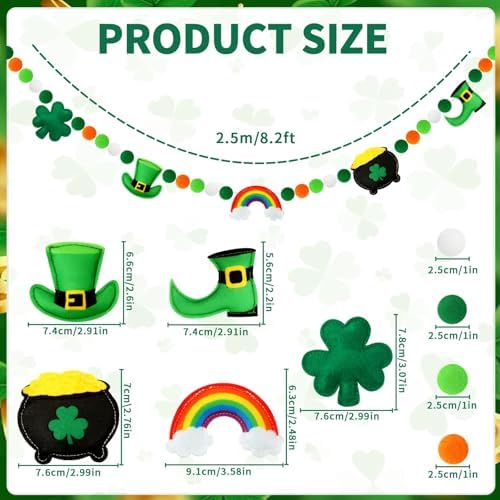 Jansun 8.2Ft 3D Felt St. Patrick's Day Garland