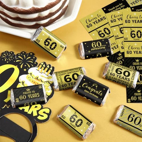 Tenare 90 Pcs 60th Birthday Candy Wrappers, Black and Gold Stickers
