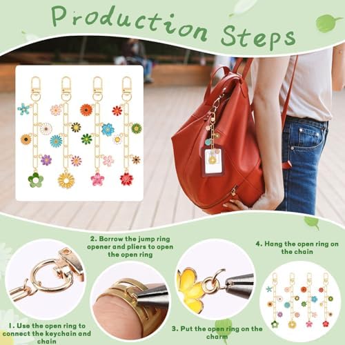 AUGSUN 189Pcs Flower Keychain Making Kit Floral DIY Keychain Craft