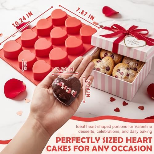 HKNMTT 2Pcs Silicone Heart Molds for Chocolate Muffin 12-Cavity Nonstick