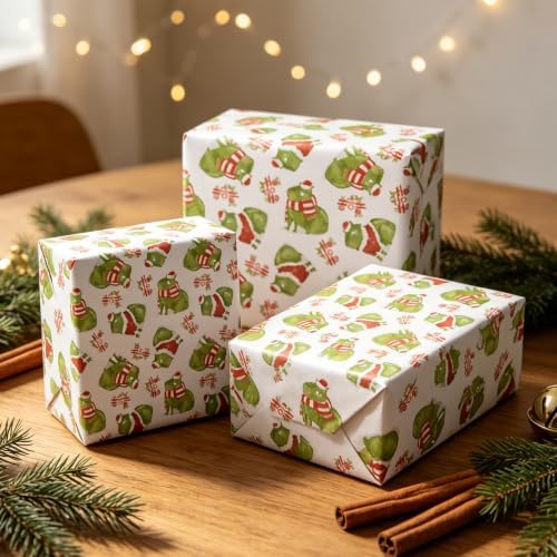 Cuitpan Capybara Christmas Wrapping Paper - Holiday Gift Wrap with Capybara Wearing Santa Hat & Striped Scarf - Cute Xmas Decorative Paper for Kids & Adults Gifts - 40×28 Inches, 4 Folded Sheets