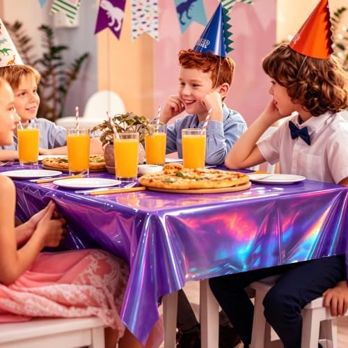 8 Pack Purple Solid Laser Plastic Tablecloth 54" x 108" Disposable Table Cloths for 6 to 8 Foot Tables Rectangle Table Cover for Parties (Purple Solid Laser, Rectangle)