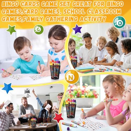 Crtiin 228 Pack Game Cards and Dot Daubers Set Includes 180 Bingo Cards and 48 Dot Markers Supplies Calling Card Set for Kids Preschool Children, Large Groups, Family Gathering Activity, Game Night