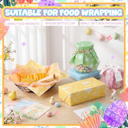 Ireer 300 Pcs Pastel Wax Paper Sheets Parchment for Food Picnic Deli Paper 12x12 Inch Waterproof Wrapping Deli Rabbits Easter Eggs Carrots Flower Basket Liners Greaseproof Easter Day