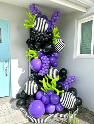 Halloween Balloon Garland Arch Kit, 135PCS Nightmare Theme Balloons,Purple Black Silver Balloons with Foil Starburst Balloon for Spooky Party, Dark Style Birthday, Gothic Theme Party Decor