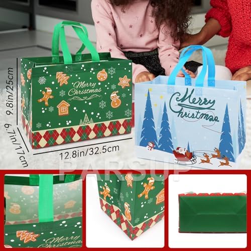 PARSUP 16PCS Christmas Gift Bags with Handles, Assorted Sizes Tote for Treat, Non-Woven Christmas Bags for Gift Wrapping, Xmas Party Supplies