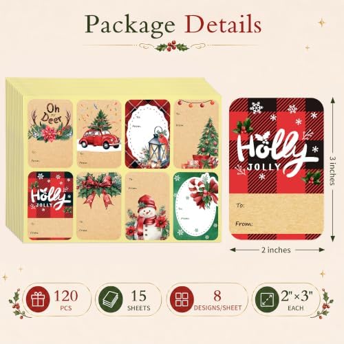 120 PCS 8 Designs Self Adhesive Christmas Name Tag Stickers