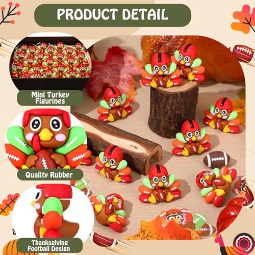 Sotiff 48 Sets Thanksgiving Football Turkey Figurines 3D Miniature Toys