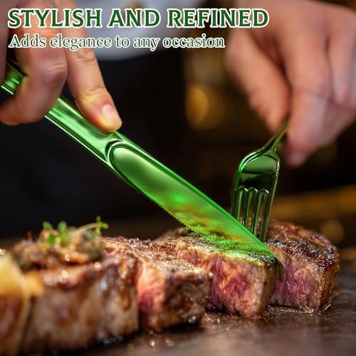 Glowserve 153 Pack Green Disposable Plastic Silverware Set Cutlery Set