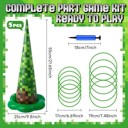5 Pack Inflatable Pixel Ring Toss Game, Birthday Party Games for Kids