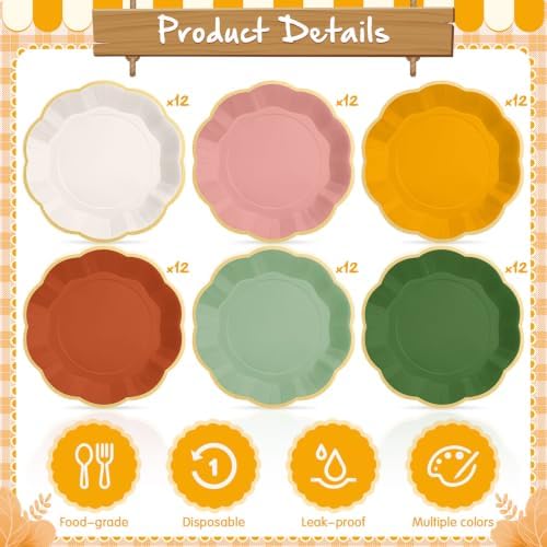 72 Pcs Boho Paper Plates 9 Inch Disposable