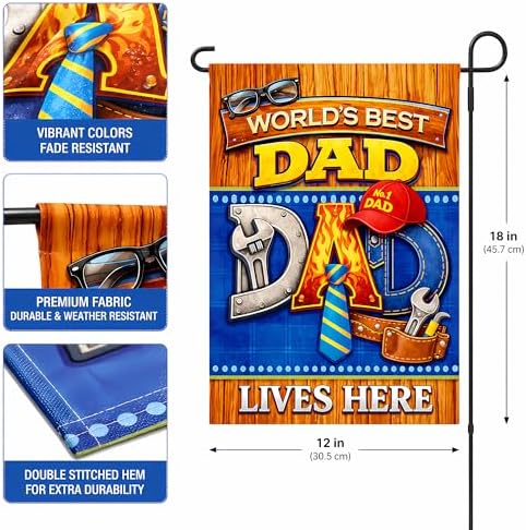Fathers Day Decorations - WORLD'S BEST DAD Garden Flag | Dad Gifts for Fathers Day | Double Sided Father's Day Garden Banners for Outdoor Outside Patio Lawn Home Patry Decor