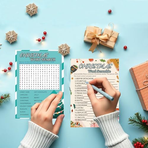 154Pcs Christmas Party Games Set, Picture Guessing, Word Search & Scramble