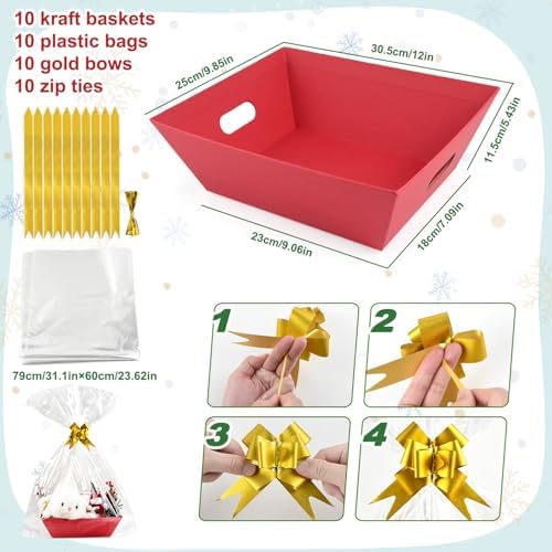 CDIVEFTN Baskets for Gifts Empty, 10 Pack Red Gift Basket Kit with Bags