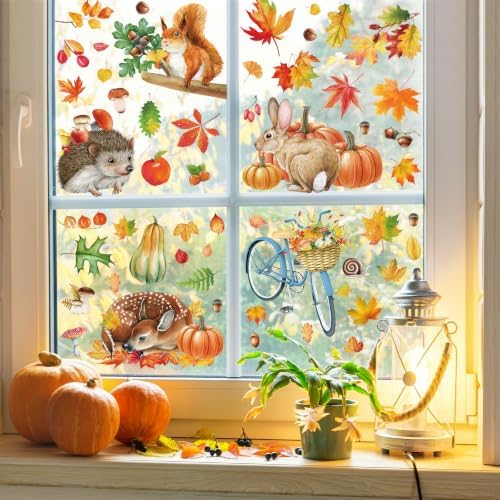 84Pcs Fall Window Clings, Fall Window Stickers for Autumn Thanksgiving Party Decor