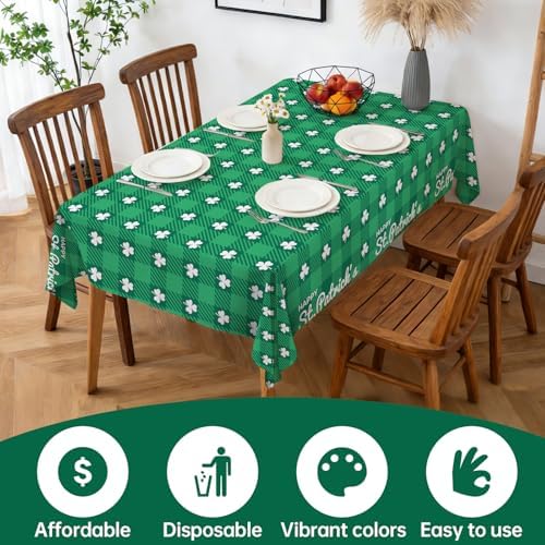 4 Pack St. Patrick’s Day Plastic Tablecloth 54 x 108 Inch Green Lucky Shamrock Disposable Table Cover for St. Patrick's Day, Irish and Spring Decorations