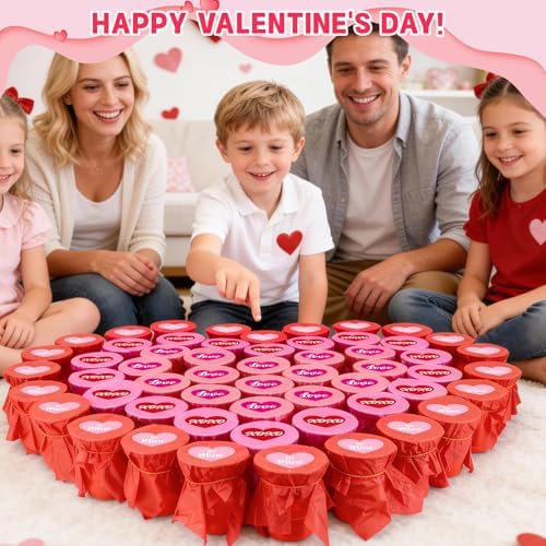 Valentines Games for Kids, 50 PACK Valentine's Punch Game DIY Gifts Party Favors Includes 50 Pcs 16oz Plastic Cups, 60 Sheets Tissues, 60 Stickers for School Activity Classroom Prizes Supplies