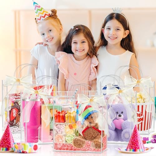 Ohuimrt 30 Pack 11" x 3.94" x 11" Clear Plastic Gift Bags with Handles
