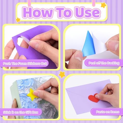 1200Pcs Foam Stickers Foam Shape Sticker for Craft Heart Star,Bright Color