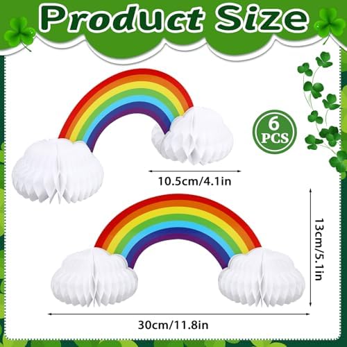 JULMELON 6Pcs Rainbow Party Decorations, Honeycomb Centerpieces for Tables