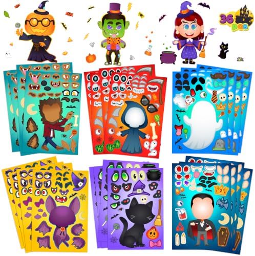 JOYIN 36 PCS Halloween Craft Stickers for Kids Party Favor, Make a Face Stickers with Designs Witch Vampire, DIY Craft Supplies for Halloween Party Game Classroom Activities Gift Goodies