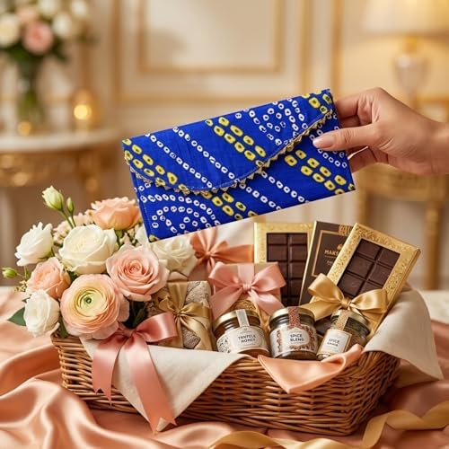 LoveNspire Brocade Fabric Money Envelopes (7.5 x 3.5 Inch) Decorative Bandhani Pattern Shagun Lifafa for Indian Wedding, Birthday | Cash Gift Holder & Home Savings Organizer Red/Pack of 20