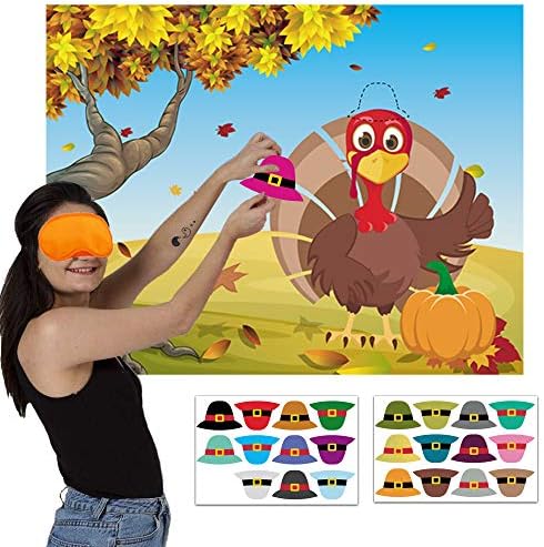 Thanksgiving Games for Kids Adults, Pin the Hat on the Turkey Game