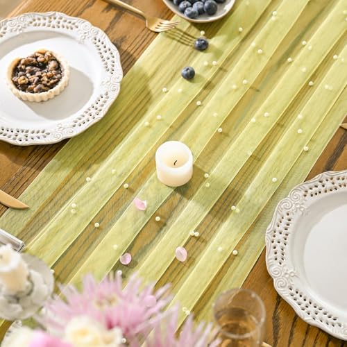 Artoid Mode Pearl Yellow Gauze Table Runner 10FT Home Decor