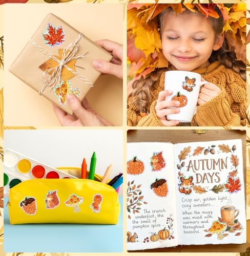 500Pcs Holographic Fall Stickers Roll Thanksgiving Autumn Decals for Kids