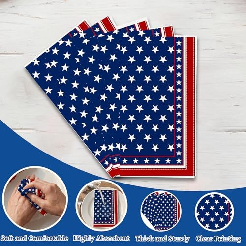 250th Anniversary 4th of July Disposable Paper Napkins, 200 Pcs US Flag Patriotic Red White Blue 2-Ply Luncheon Napkins for America 250th Independence Day Memorial Day Patriotic Party Supplies