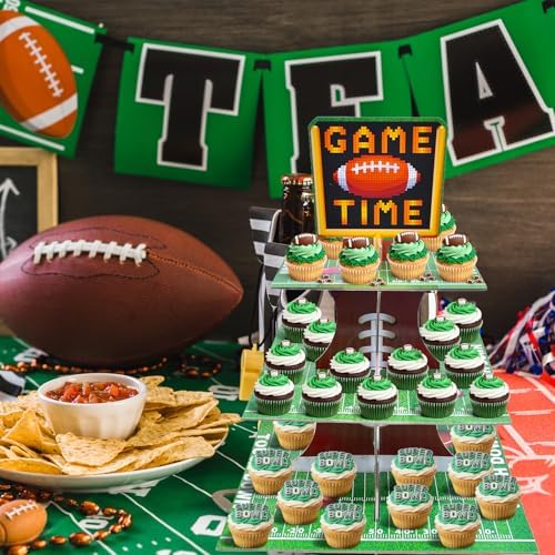 Gistome 3-Tier Football Cupcake Stand – Game Time Dessert Display Holder for Football Game Party, Sports-Themed Events, and Tailgate Celebrations