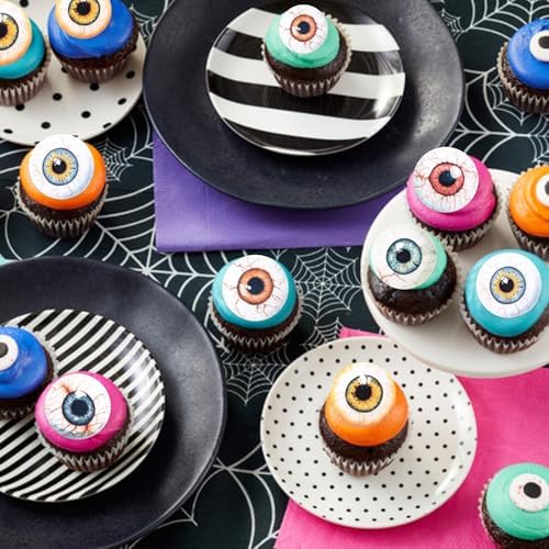 60 PCS Edible Eyeballs Cupcake Toppers Wafer Paper Horror Eyeballs Cupcake Picks Edible Dessert Sprinkles Bloody Eyes Halloween Cupcake Decorations for Halloween Party Cake Decorations Supplies