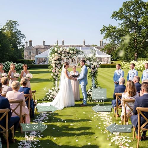 12 Pcs Sage Green Wedding This Way Signs Weeding Parking Signs