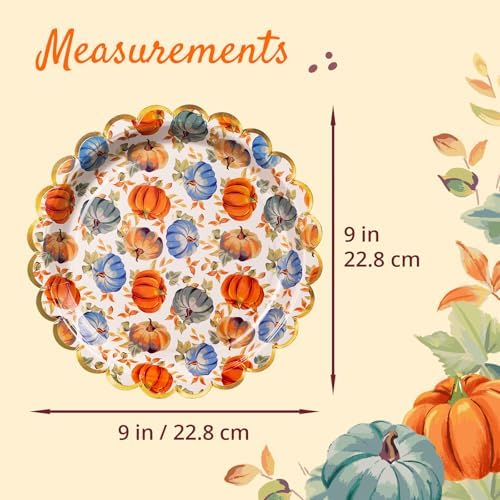 Confettiville Thanksgiving Paper Plates, 50-Count Fall-Themed Decorative Disposable Serving Plates, Pale Apricot, Gold Foil Scalloped Edge, 9 Inches