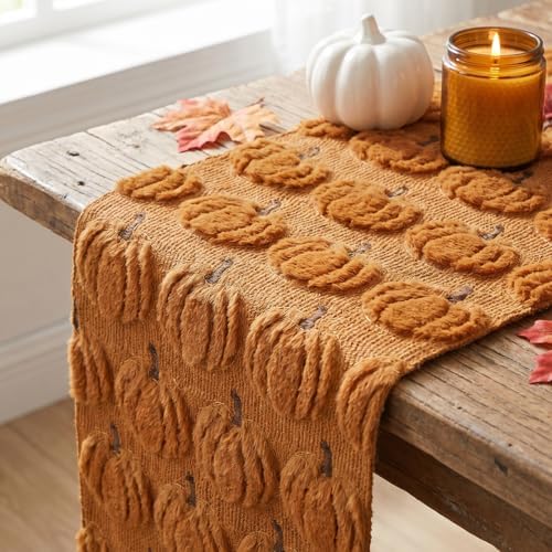 Artoid Mode Caramel Soft Faux Fur Fall Table Runner 13x72 Inch