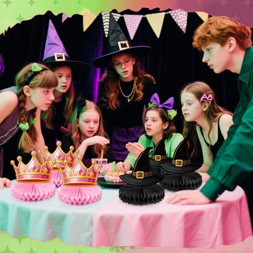 Faccito 9 Pcs Witch Party Table Decorations Pink Tiara Black Hat Honeycomb Centerpieces Witch Table Centerpieces for Movie Birthday Party Decorations Supplies