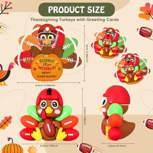 Sotiff 48 Sets Thanksgiving Football Turkey Figurines 3D Miniature Toys