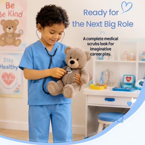 Meland Doctor Costume for Kids 3-10, Pretend Play Career Dress Up with Bag