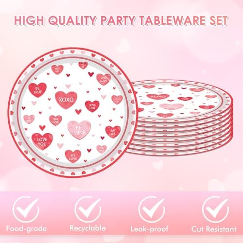 40PCS Valentine's Day Decorations,Pink Love Red Heart Valentines Plates and Napkins Party Supplies Disposable Tableware Set for Valentines Day Birthday Anniversaries Wedding,Serve 20 Guests