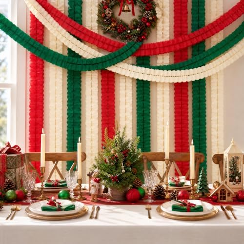 15 Pcs Christmas 4-Leaf Clover Paper Streamer Garland - Red Green White
