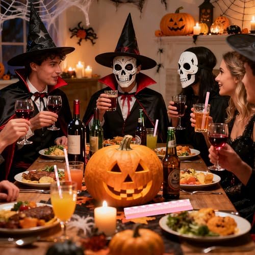 40Pcs Pink Halloween Paper Straws Cute Glitter Ghosts Girly Halloween Disposable Striped Wavy Dot Straws Bulk for Halloween Baby Shower Birthday Party Favors Supplies