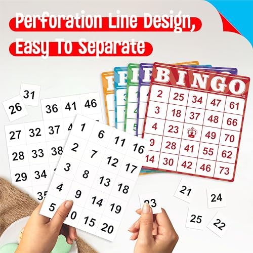 100-Pack Number Bingo Game Cards, Disposable Reusable Multi-Color Paper Sheets for Kids, Numbers 1-75 Bingo Board Game for Parties, School, Classroom, Family Gathering Activity, Travel, Road Trip