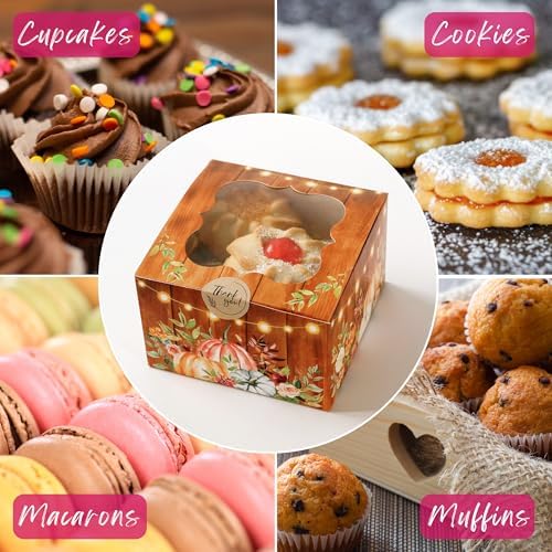 Fall Cookie Boxes with Window and Decorative Seal Sticker (Set of 30), Treat Boxes For Desserts, Party Favors For Guests