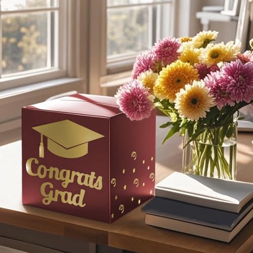 Partico Graduation Card Box Holder, Grad Party Decorations (Maroon)